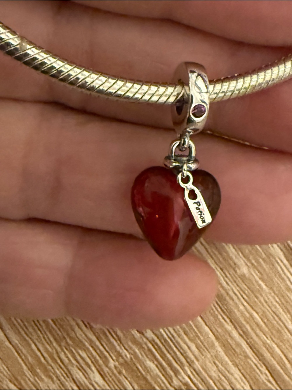 Pandora Red Heart Murano Glass Dangle Charm with Sterling Bail